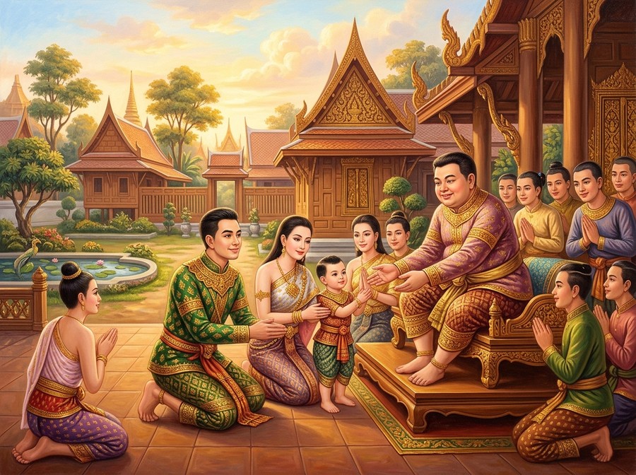 ขุนแผนมอบภรรยาและลูกให้ขุนช้าง