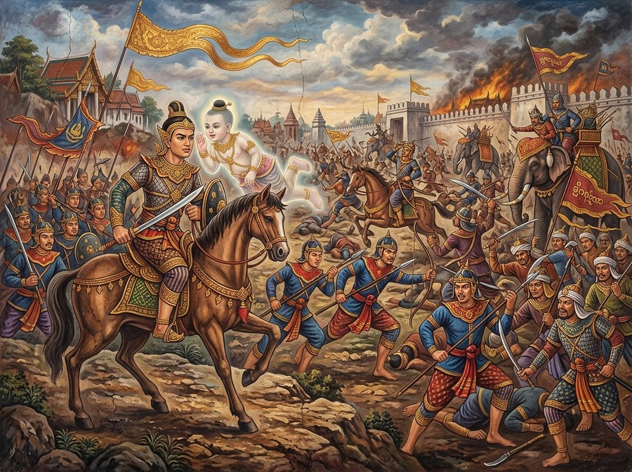 Invisible Kuman Thong Whispering Battle Tactics to Khun Phaen