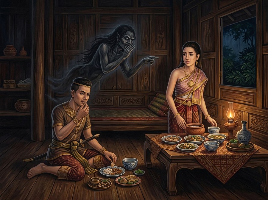 Nang Bua Klee Poisoning Khun Phaen with Hong Prai Warning
